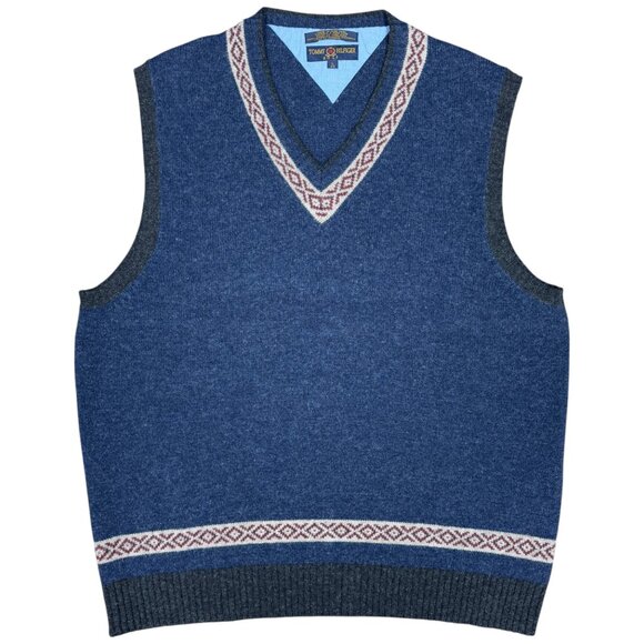 EUC Men's TOMMY HILFIGER GOLF Lambswool Fair Isle V Neck Sweater Vest | Size L‎ - Picture 1 of 7